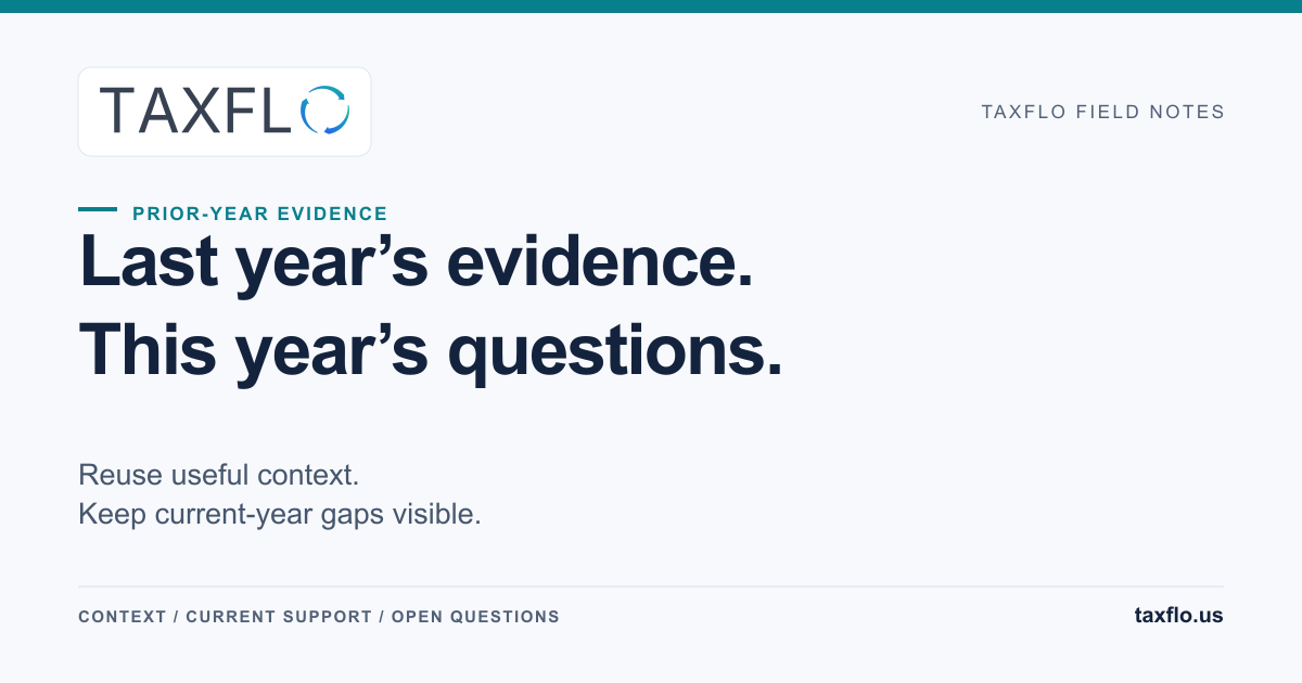TaxFlo field note: Last year’s evidence. This year’s questions.